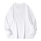 Herren Langarmshirt aus schwerer Baumwolle in Weiß mit Rundhalsausschnitt