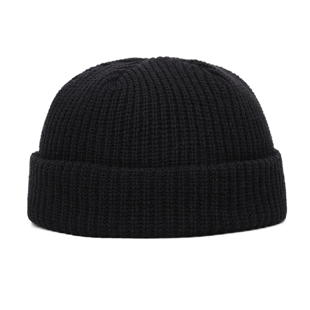 Bonnet docker homme en maille noir à revers