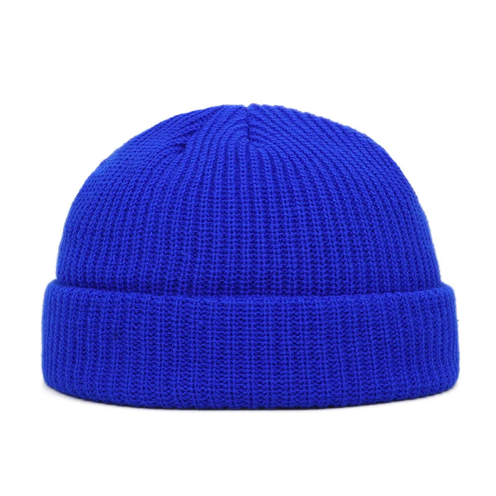 Bonnet docker homme en maille bleu à revers