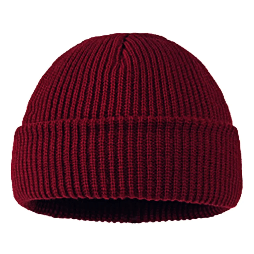 Bonnet docker homme en maille bordeaux à revers