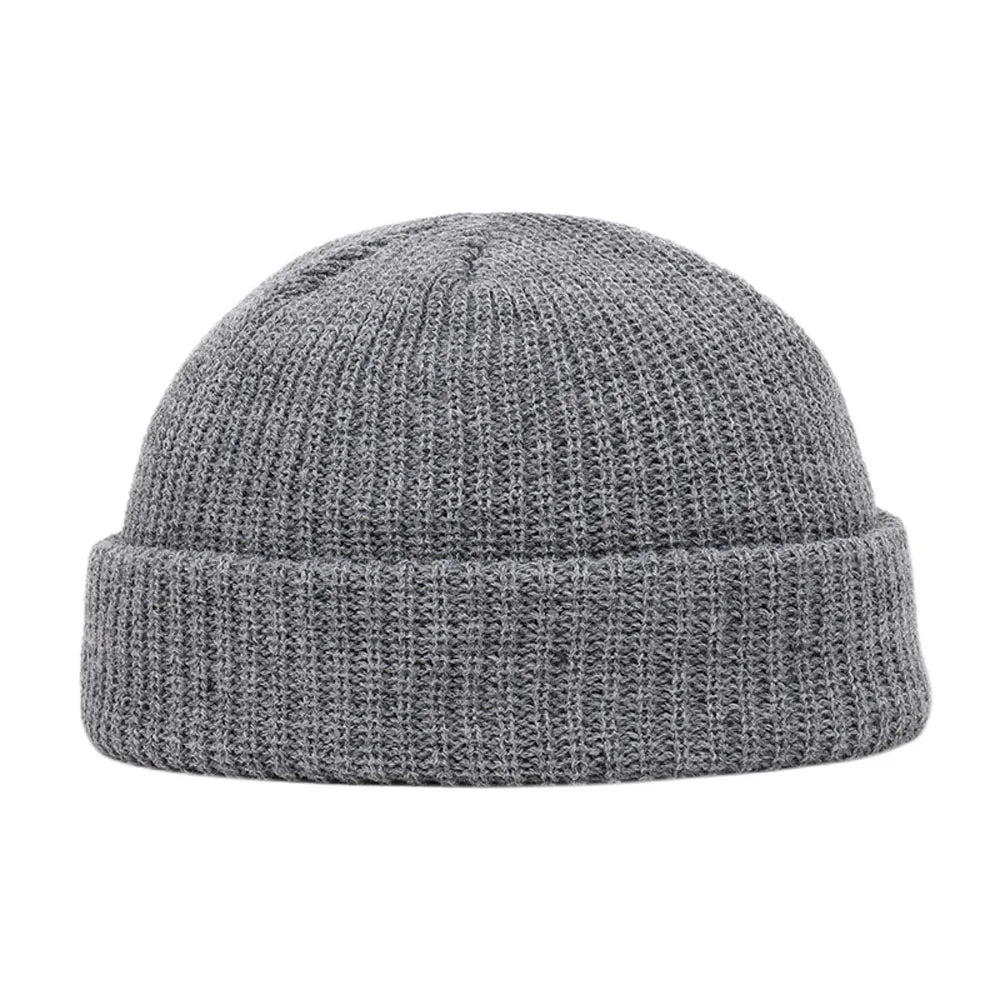 Bonnet docker homme en maille gris foncé à revers
