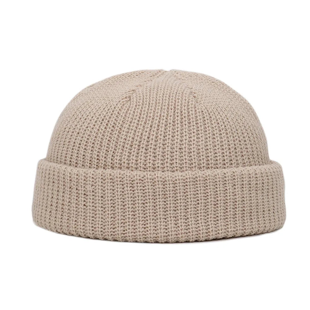 Bonnet docker homme en maille kaki à revers