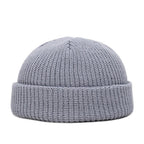 Bonnet docker homme en maille gris clair à revers