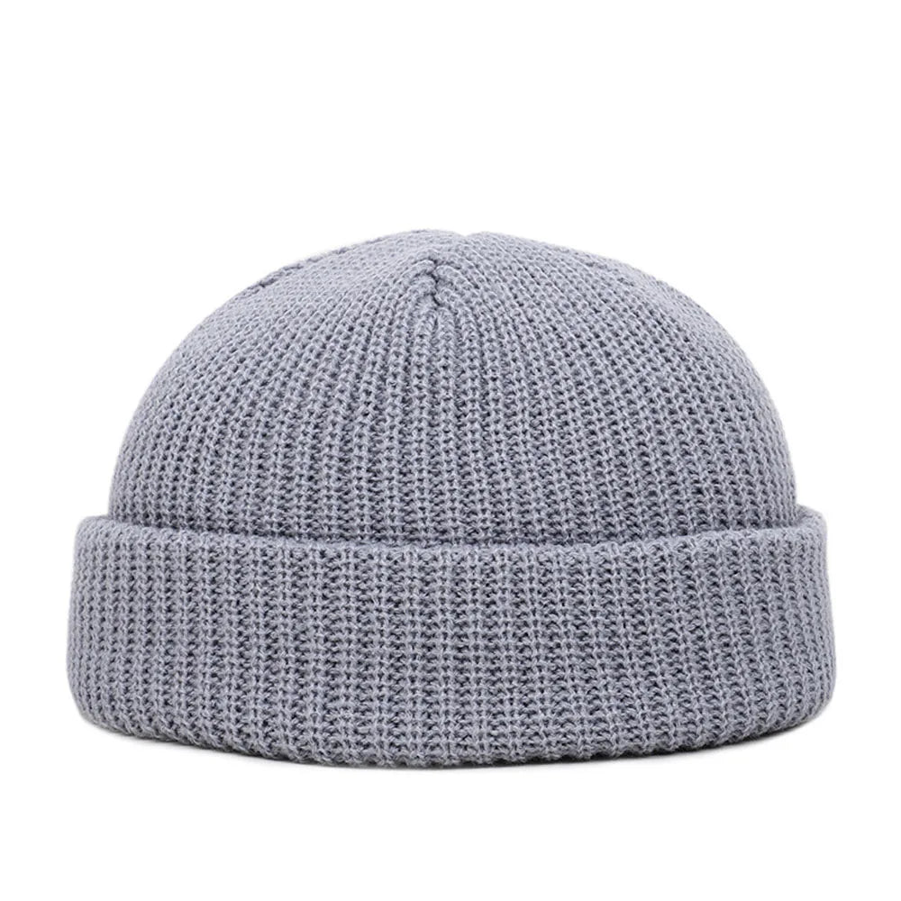 Bonnet docker homme en maille gris clair à revers