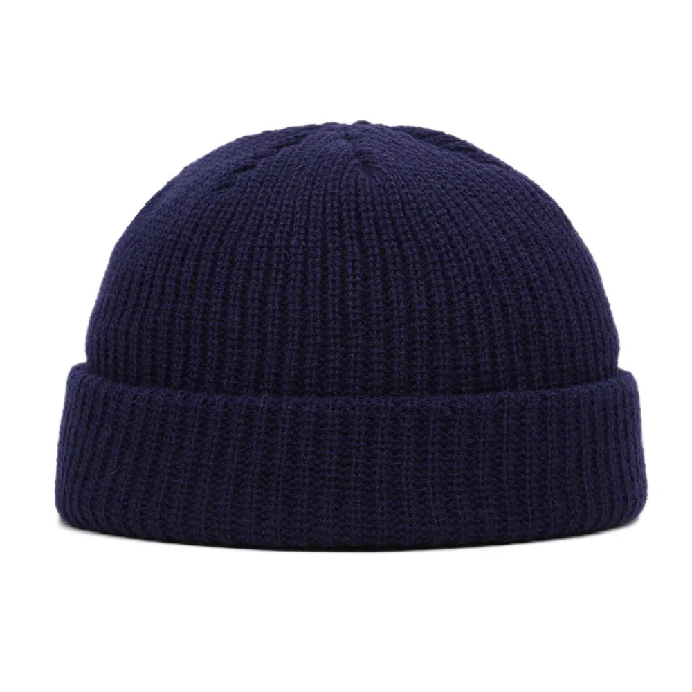 Bonnet docker homme en maille bleu marine à revers