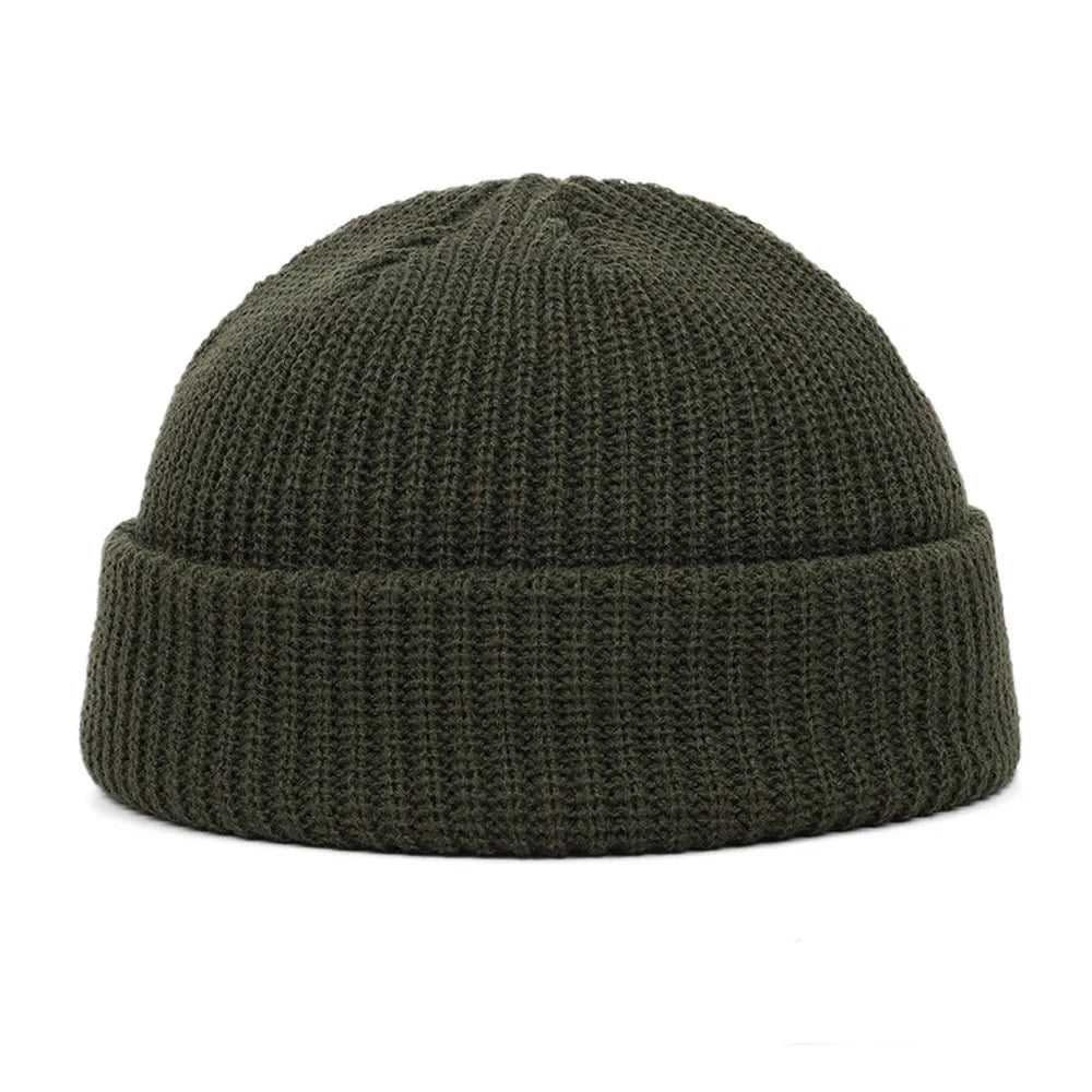 Bonnet docker homme en maille olive à revers
