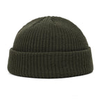 Bonnet docker homme en maille olive à revers