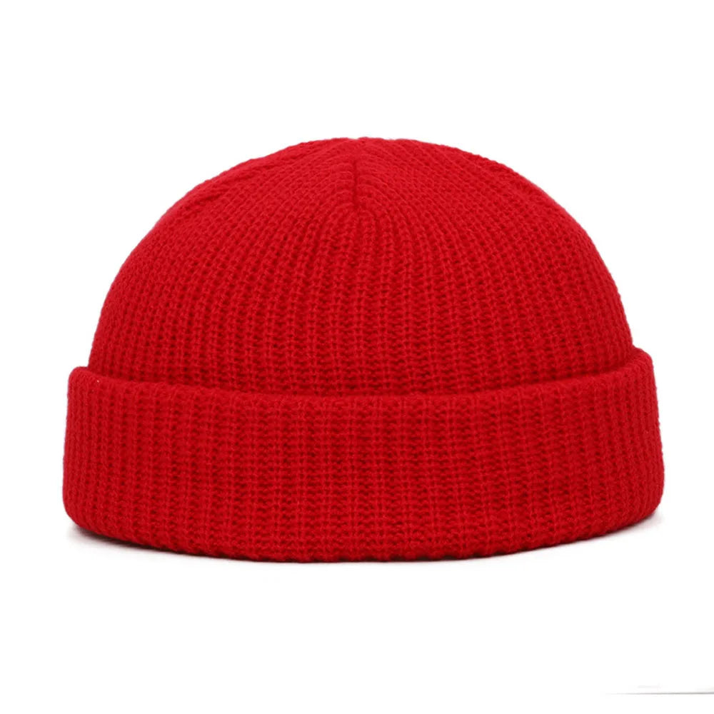 Bonnet docker homme en maille rouge à revers
