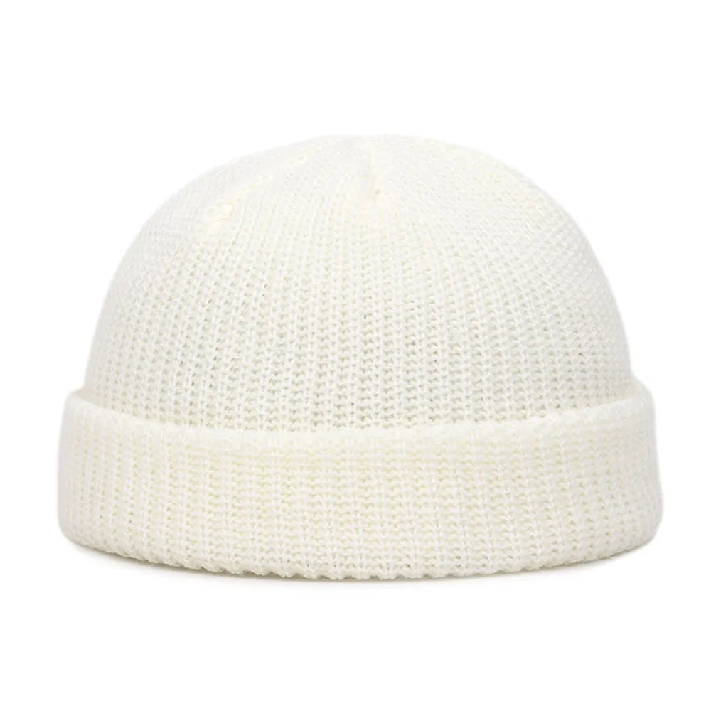 Bonnet docker homme en maille blanc à revers
