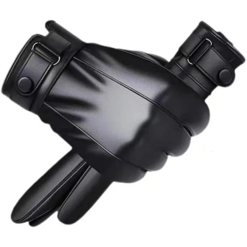 Gants en cuir noir avec poignet réglable à bouton