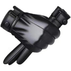 Gants en cuir noir avec poignet réglable à bouton