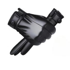 Gants tactiles en cuir véritable pour homme, noir