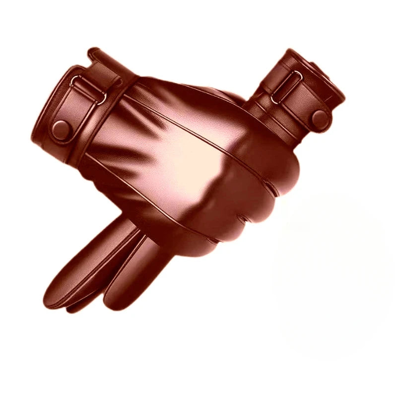 Gants tactiles en cuir véritable pour homme, marron