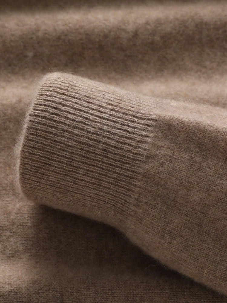 Men's merino wool crew neck sweater, close-up of ribbed cuff