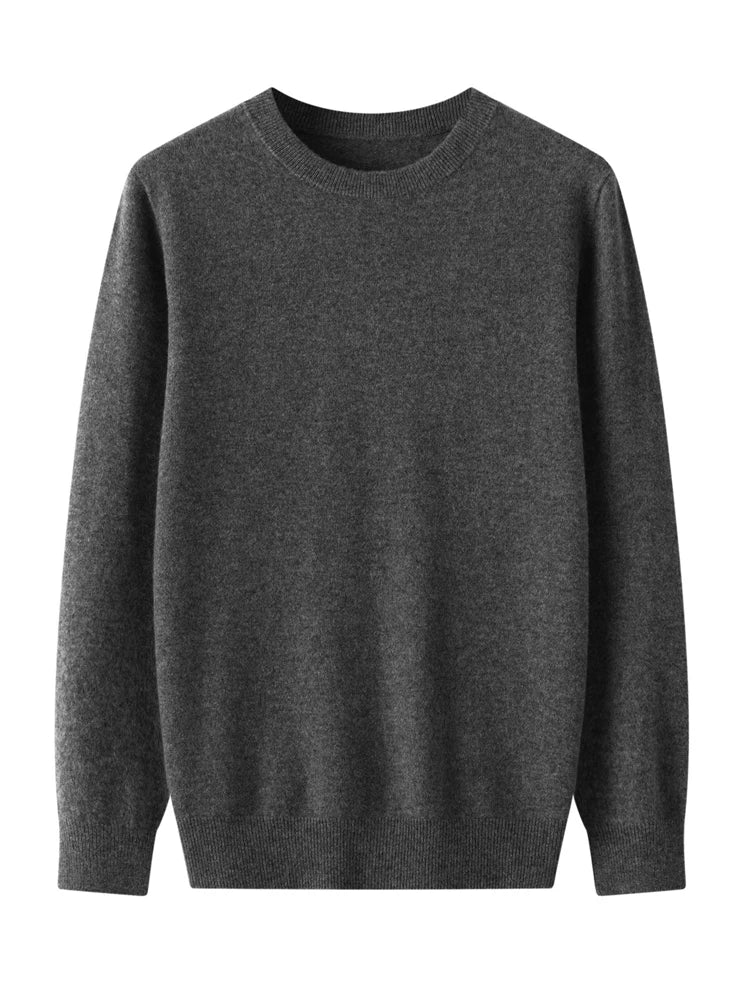 Men's merino wool crew neck sweater, folded flat lay