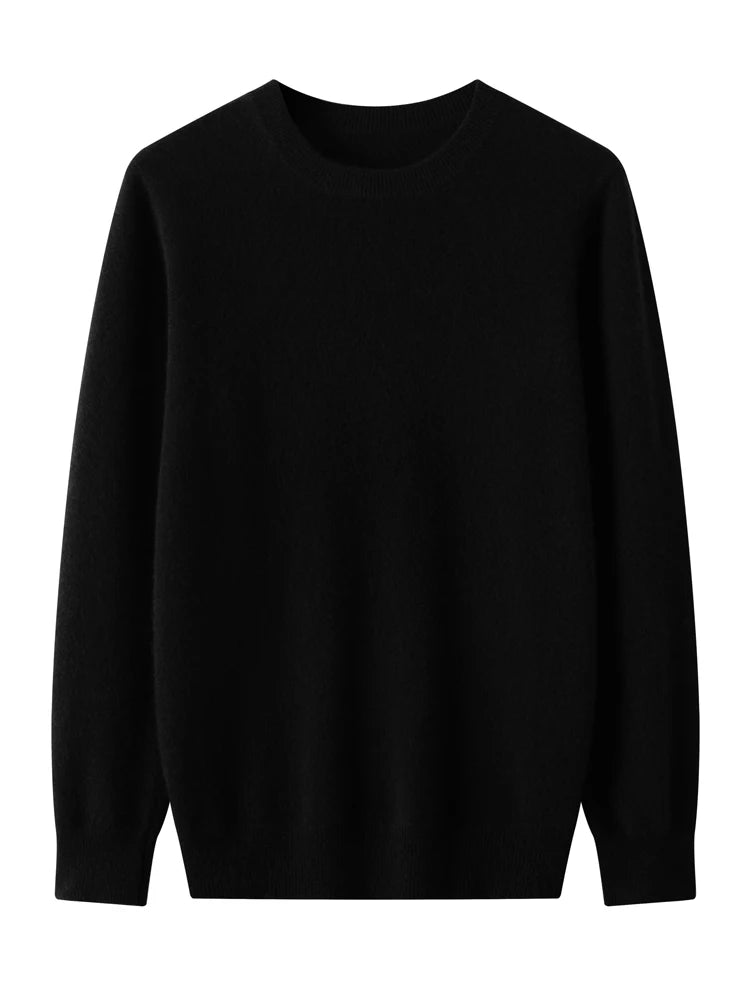 Men's merino wool crew neck sweater, folded flat lay
