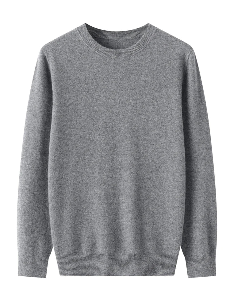 Men's merino wool crew neck sweater, folded flat lay