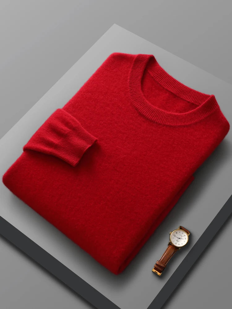 Men's merino wool crew neck sweater, close-up of knit texture