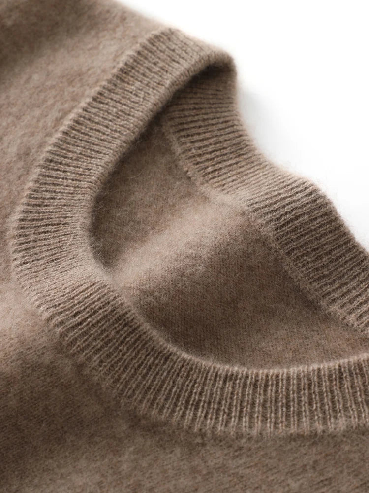 Men's merino wool crew neck sweater, close-up of knit texture