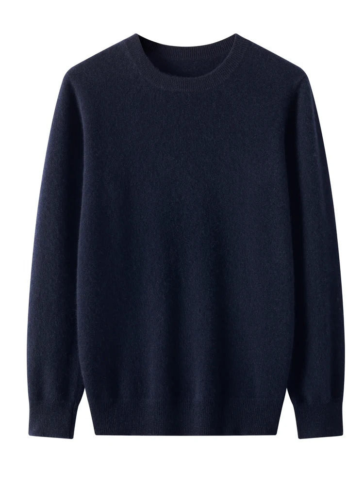 Men's merino wool crew neck sweater, close-up of knit texture