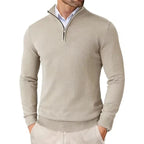 Pull camionneur homme en maille, beige, vue de face avec col montant
