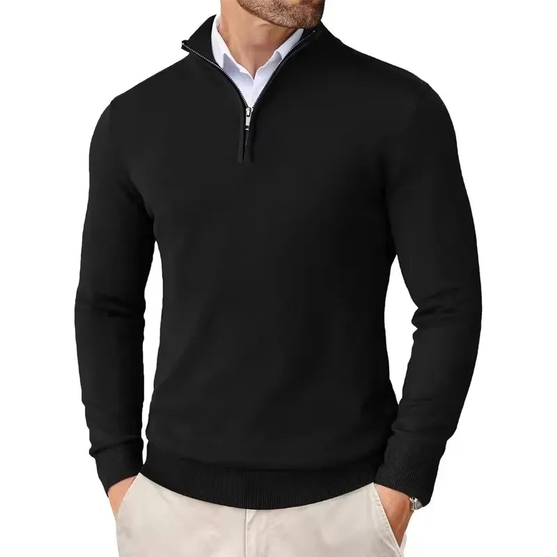 Pull camionneur homme en maille, noir, vue de face avec col montant