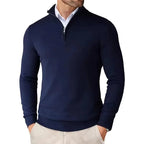 Pull camionneur homme en maille, bleu marine, vue de face avec col montant
