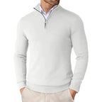 Pull camionneur homme en maille, blanc, vue de face avec col montant