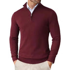 Pull camionneur homme en maille, bordeaux, vue de face avec col montant