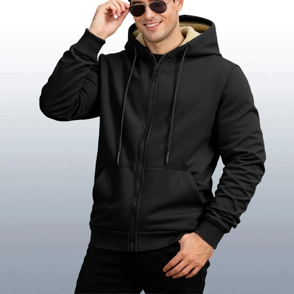 Men's Sherpa Lined Hooded Jacket - Black