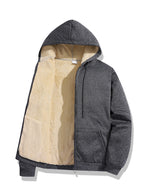 Men's Sherpa Lined Hooded Jacket - Dark Gray, open with sherpa lining