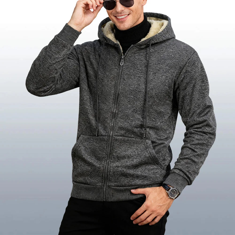 Men's Sherpa Lined Hooded Jacket - Dark Gray