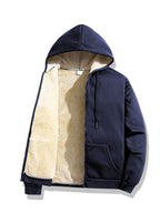 Men's Sherpa Lined Hooded Jacket - Navy, open with sherpa lining