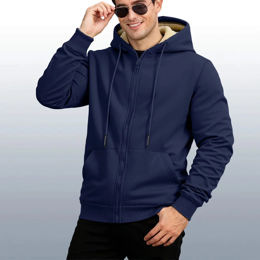 Men's Sherpa Lined Hooded Jacket - Navy