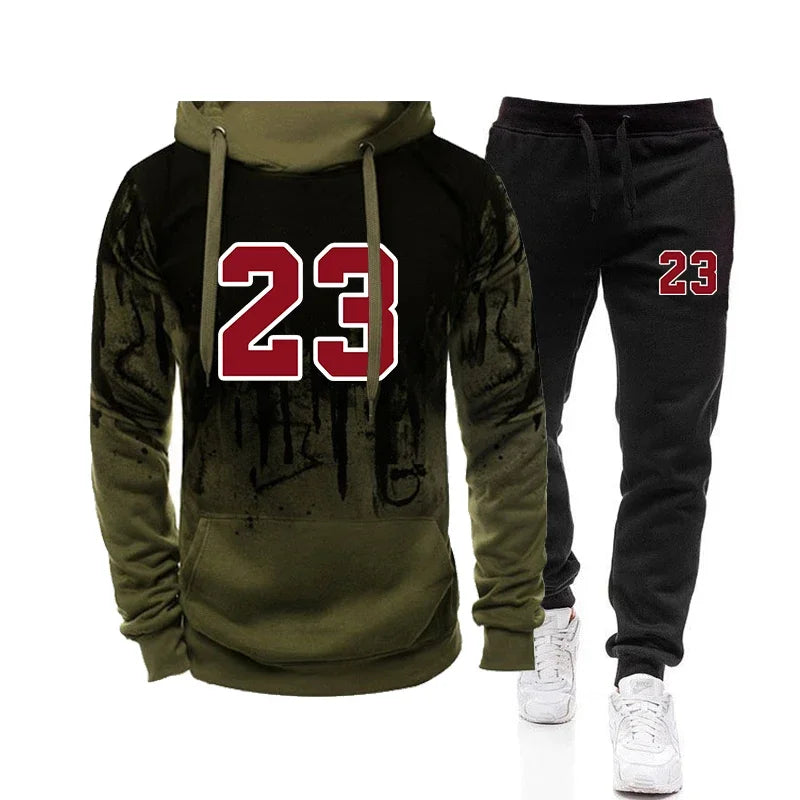 Men's graphic tracksuit full set in green, hoodie and joggers