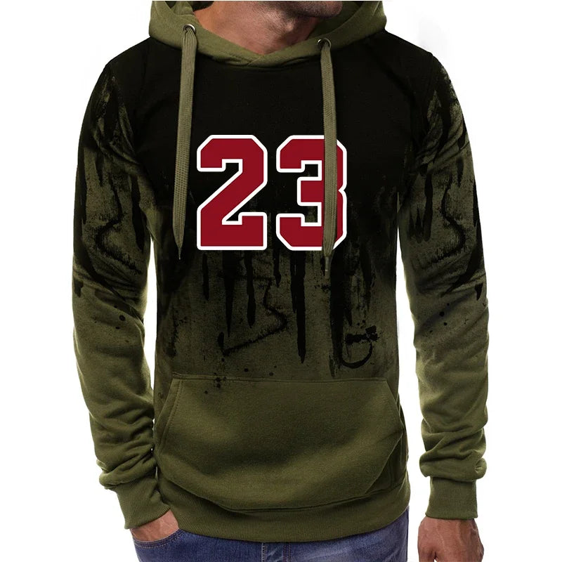 Men's graphic pullover hoodie in green, close-up
