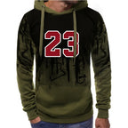 Men's graphic pullover hoodie in green, close-up
