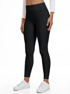 Legging femme doublé polaire, noir, vue de face avec taille haute élastique