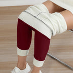 Legging femme doublé polaire, bordeaux, gros plan sur la doublure en polaire