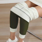 Legging femme doublé polaire, olive, gros plan sur la doublure en polaire