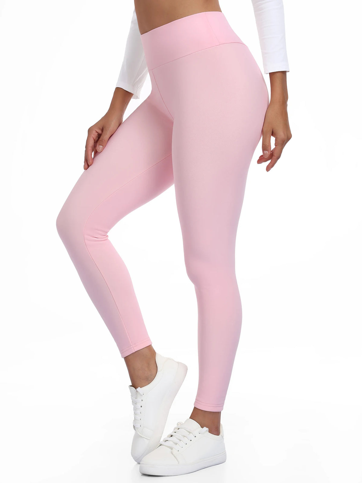 Legging femme doublé polaire, rose, vue de profil, taille haute