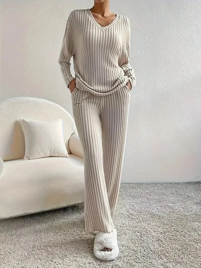 Ensemble en maille côtelée femme - Abricot