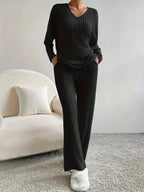 Ensemble en maille côtelée femme - Noir