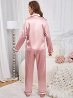 Women's Satin Pajama Set - Pink, back