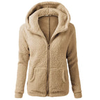 Damen-Sherpa-Fleece-Hoodie mit Reißverschluss in Kamel – Vorderansicht