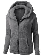 Damen-Sherpa-Fleece-Hoodie mit Reißverschluss in Dunkelgrau – Vorderansicht