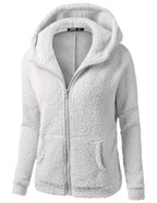 Damen-Sherpa-Fleece-Hoodie mit Reißverschluss in Hellgrau – Vorderansicht