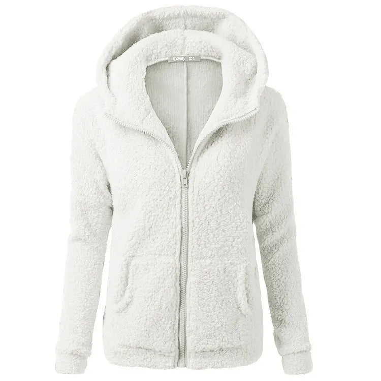 Damen-Sherpa-Fleece-Hoodie mit Reißverschluss in Weiß – Vorderansicht