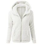 Damen-Sherpa-Fleece-Hoodie mit Reißverschluss in Weiß – Vorderansicht